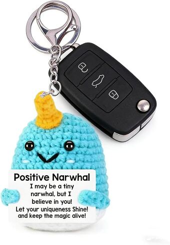 Handmade Woolen Unicorn Narwhal Keychain, Positive Motivational Bag Pendant with Metal Clasp, Blue and Yellow in Kuwait