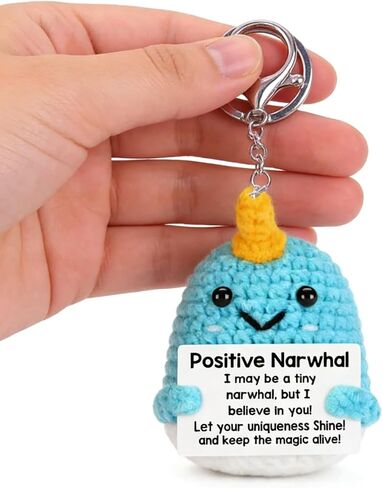 Handmade Woolen Unicorn Narwhal Keychain, Positive Motivational Bag Pendant with Metal Clasp, Blue and Yellow in Kuwait