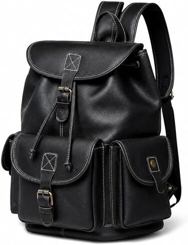 Handmade Genuine Leather Backpack for Men & Women Vintage Unisex College Backpack with Laptop Compartment Back to School Travel Rucksack for Work Office Daily Use bag(Black) in Saudi Arabia
