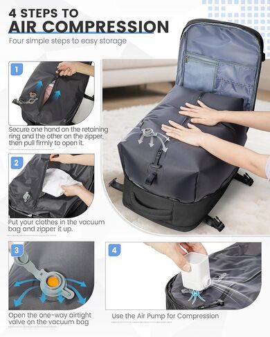 BOXSAM Vacuum Seal Backpack for Travel with Air Pump Compression 18x14x8 inches Vacpack Carry on Flight Approved Daypack Laptop Space Saver Bags Storage with Vacuum System Travel Bag Men Women Black in Saudi Arabia