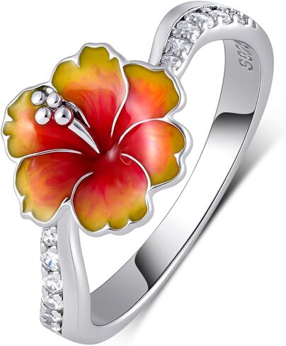 Hibiscus Flower Ring 925 Sterling Silver Hawaiian Ring Hibiscus Flower Hawaiian Jewelry Gifts For Women in Kuwait