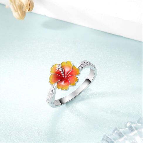 Hibiscus Flower Ring 925 Sterling Silver Hawaiian Ring Hibiscus Flower Hawaiian Jewelry Gifts For Women in Kuwait