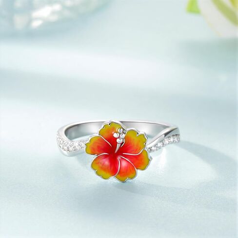 Hibiscus Flower Ring 925 Sterling Silver Hawaiian Ring Hibiscus Flower Hawaiian Jewelry Gifts For Women in Kuwait
