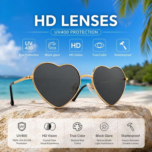 Oiomniv Heart Sunglasses for Women Men, Retro Love Heart Glasses UV400, Party Festival Rave Pride Accessories in Saudi Arabia
