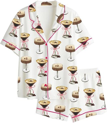 Juakoso Champagne Bottle Pajamas Set Women Funny Wine Print Lounge Sets Silk Satin Pjs Y2k Espresso Martini Sleepwear in Saudi Arabia