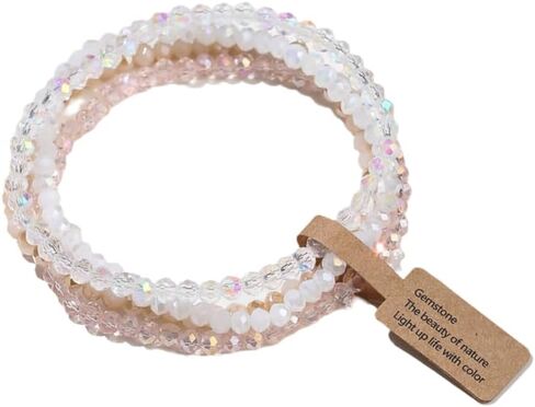 Pingyongchang Bohemian Stackable Bead Bracelets Set for Women Handmade Multilayered Boho Crystal Stretch Bracelet Birthday Holiday Gifts in Kuwait
