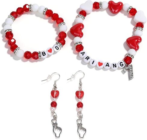 Red Heart Beaded Bracelet Set with Earrings, Letter Bead Bracelet, Cute Heart Charm Jewelry, Concert Outfit Accessory, Friendship Bracelet Gift in Kuwait