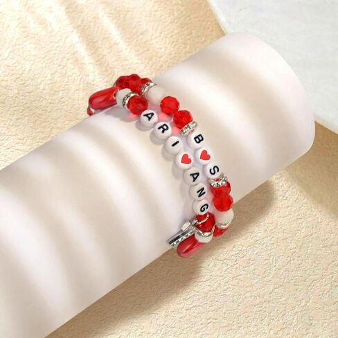 Red Heart Beaded Bracelet Set with Earrings, Letter Bead Bracelet, Cute Heart Charm Jewelry, Concert Outfit Accessory, Friendship Bracelet Gift in Kuwait