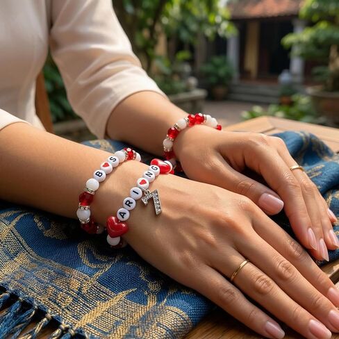 Red Heart Beaded Bracelet Set with Earrings, Letter Bead Bracelet, Cute Heart Charm Jewelry, Concert Outfit Accessory, Friendship Bracelet Gift in Kuwait