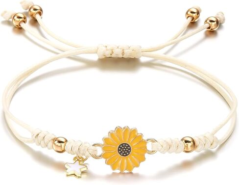 Daisy Flower Bracelet for Women Bohemian Handmade Adjustable Sunflower Elastic String Bracelet Jewelry for Party and Beach in Kuwait