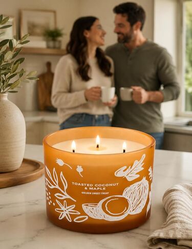 Toasted Coconut Maple Scented Candle | Large 3 Wick Scented Soy Candle for Home | 14.5oz Warm Sweet Nutty Candle | Maple Hazelnut Candles | Long Lasting Clean Burn | Gift for Women & Men in Saudi Arabia