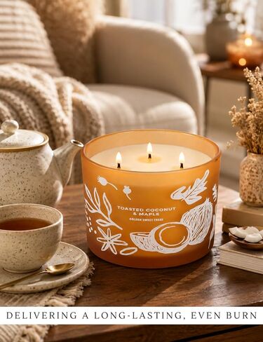 Toasted Coconut Maple Scented Candle | Large 3 Wick Scented Soy Candle for Home | 14.5oz Warm Sweet Nutty Candle | Maple Hazelnut Candles | Long Lasting Clean Burn | Gift for Women & Men in Saudi Arabia