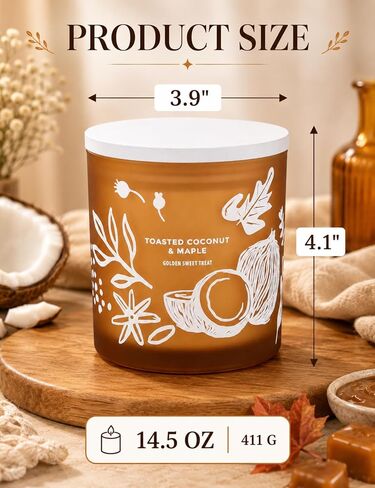 Toasted Coconut Maple Scented Candle | Large 3 Wick Scented Soy Candle for Home | 14.5oz Warm Sweet Nutty Candle | Maple Hazelnut Candles | Long Lasting Clean Burn | Gift for Women & Men in Saudi Arabia