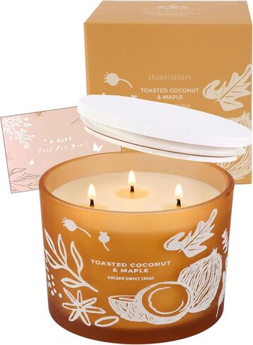 Toasted Coconut Maple Scented Candle | Large 3 Wick Scented Soy Candle for Home | 14.5oz Warm Sweet Nutty Candle | Maple Hazelnut Candles | Long Lasting Clean Burn | Gift for Women & Men in Saudi Arabia