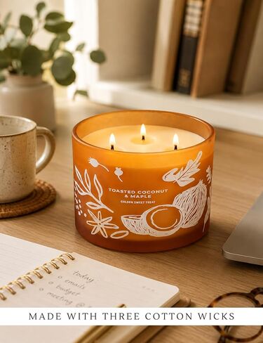 Toasted Coconut Maple Scented Candle | Large 3 Wick Scented Soy Candle for Home | 14.5oz Warm Sweet Nutty Candle | Maple Hazelnut Candles | Long Lasting Clean Burn | Gift for Women & Men in Saudi Arabia
