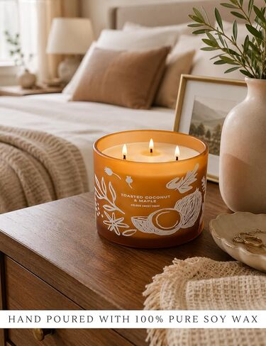 Toasted Coconut Maple Scented Candle | Large 3 Wick Scented Soy Candle for Home | 14.5oz Warm Sweet Nutty Candle | Maple Hazelnut Candles | Long Lasting Clean Burn | Gift for Women & Men in Saudi Arabia