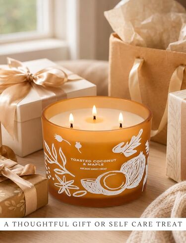 Toasted Coconut Maple Scented Candle | Large 3 Wick Scented Soy Candle for Home | 14.5oz Warm Sweet Nutty Candle | Maple Hazelnut Candles | Long Lasting Clean Burn | Gift for Women & Men in Saudi Arabia
