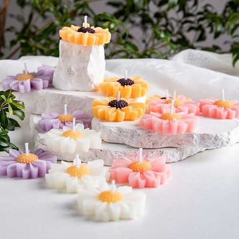 Chamomile Flower-Shape Scented Candles,4 Pack Daisy Blossom Soy Wax Aroma Aesthetic Decorative Candle for Home,Wedding,Gifts,Photo Props,Long-Lasting Smokeless in Kuwait