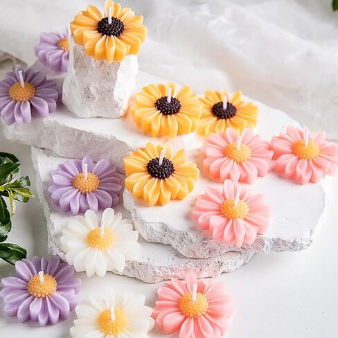 Chamomile Flower-Shape Scented Candles,4 Pack Daisy Blossom Soy Wax Aroma Aesthetic Decorative Candle for Home,Wedding,Gifts,Photo Props,Long-Lasting Smokeless in Kuwait