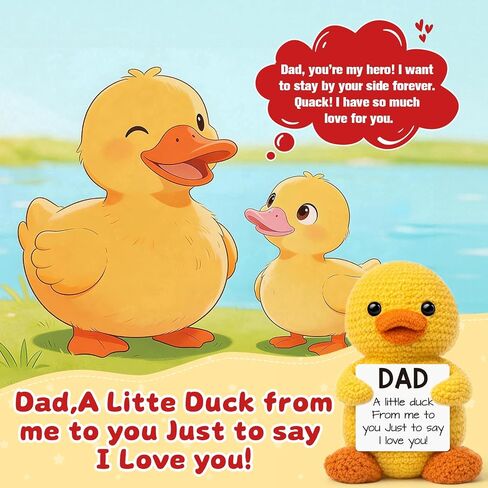 Crochet Animals Duck Dad Fathers Day Card Gifts I Love You,Birthday Dad Gifts from Daughter Son Wife,Step First Time Bonus New Daddy Father in Law Papa Gift for Dads in Saudi Arabia