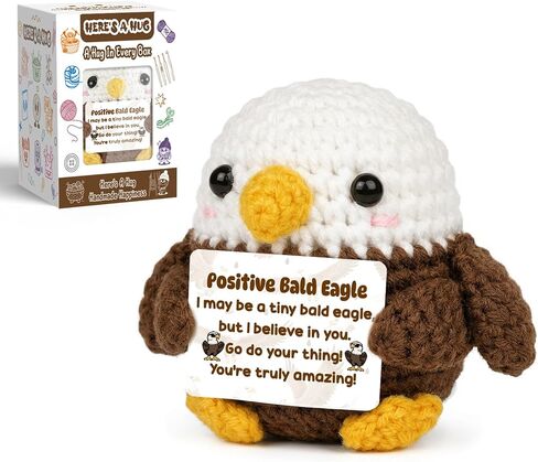 Positive Crochet Bald Eagle Emotional Support Animals with Gift Box - Funny Birthday Gifts for Women Men Coworker - Inspirational Encouragement Desk Decor Easter Basket Stuffer Graduation Self Care in Saudi Arabia