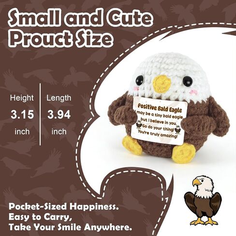 Positive Crochet Bald Eagle Emotional Support Animals with Gift Box - Funny Birthday Gifts for Women Men Coworker - Inspirational Encouragement Desk Decor Easter Basket Stuffer Graduation Self Care in Saudi Arabia