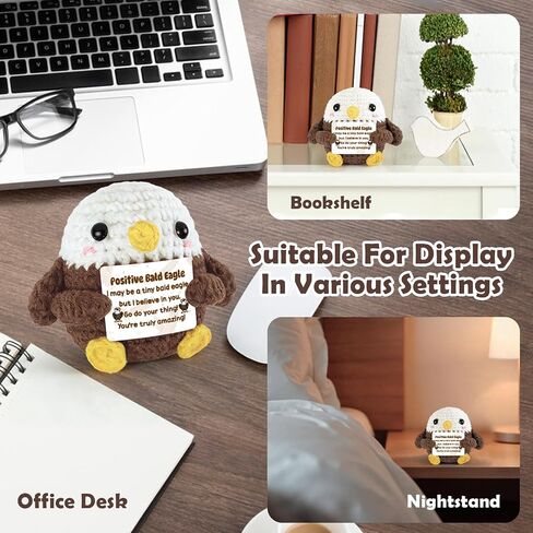 Positive Crochet Bald Eagle Emotional Support Animals with Gift Box - Funny Birthday Gifts for Women Men Coworker - Inspirational Encouragement Desk Decor Easter Basket Stuffer Graduation Self Care in Saudi Arabia