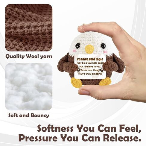 Positive Crochet Bald Eagle Emotional Support Animals with Gift Box - Funny Birthday Gifts for Women Men Coworker - Inspirational Encouragement Desk Decor Easter Basket Stuffer Graduation Self Care in Saudi Arabia