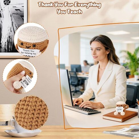 Mini Thank You Gifts for Women Men Boss Coworker Teacher Handmade Positive Crochet Coffee Appreciation Birthday Retirement Farewell Gifts for Mentor Team Leaders Supervisors Managers Work Bestie in Saudi Arabia