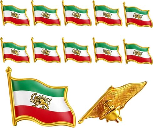 Iran Pin, Iran Flag Pin and Lion and Sun, 12-Piece Iranian Flag Set for National Celebrations and Cultural Displays, Iranian Lion and Sun Lapel Pins Bulk in Saudi Arabia