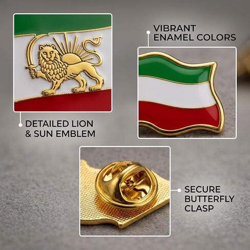 Iran Pin, Iran Flag Pin and Lion and Sun, 12-Piece Iranian Flag Set for National Celebrations and Cultural Displays, Iranian Lion and Sun Lapel Pins Bulk in Saudi Arabia