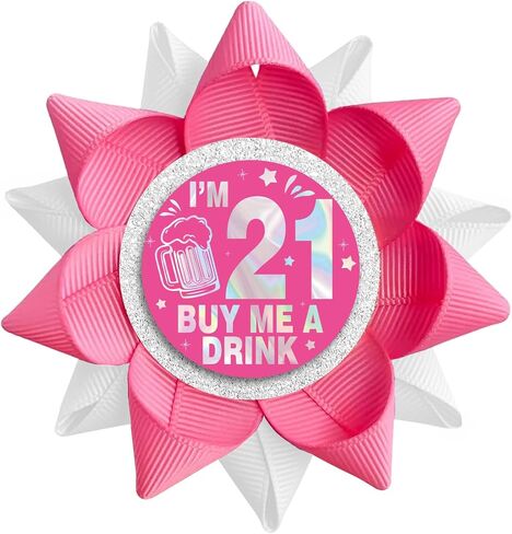 "I'm 21 Buy Me A Drink" Button(3.75 * 3.75inch), Handmade White Pink 21st Birthday Button Pins for Women Finally 21 Birthday Party Decorations Supplies Favors, Ideal Twenty One Gift in Saudi Arabia