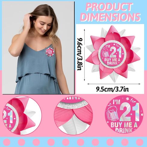 "I'm 21 Buy Me A Drink" Button(3.75 * 3.75inch), Handmade White Pink 21st Birthday Button Pins for Women Finally 21 Birthday Party Decorations Supplies Favors, Ideal Twenty One Gift in Saudi Arabia