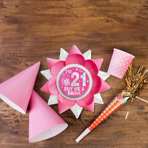 "I'm 21 Buy Me A Drink" Button(3.75 * 3.75inch), Handmade White Pink 21st Birthday Button Pins for Women Finally 21 Birthday Party Decorations Supplies Favors, Ideal Twenty One Gift in Saudi Arabia
