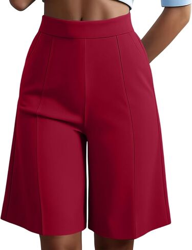 High Waist Bermuda Shorts Women Knee Length Wide Leg Dressy Casual Summer Pleated Front Work Shorts with Pockets in Kuwait