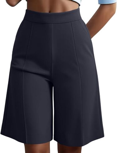 High Waist Bermuda Shorts Women Knee Length Wide Leg Dressy Casual Summer Pleated Front Work Shorts with Pockets in Kuwait