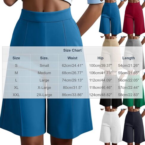 High Waist Bermuda Shorts Women Knee Length Wide Leg Dressy Casual Summer Pleated Front Work Shorts with Pockets in Kuwait