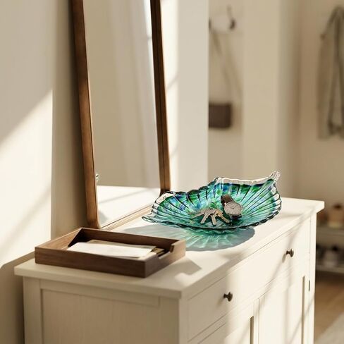 WUBIANJIE Leaf Tray Decorative Small Bowl, Hand Blown Glass Catchall Dish for Tabletop Storage, Single Glass Bowl for Keys Jewelry Coffee Table Entryway Shelf Living Room Decor in Saudi Arabia
