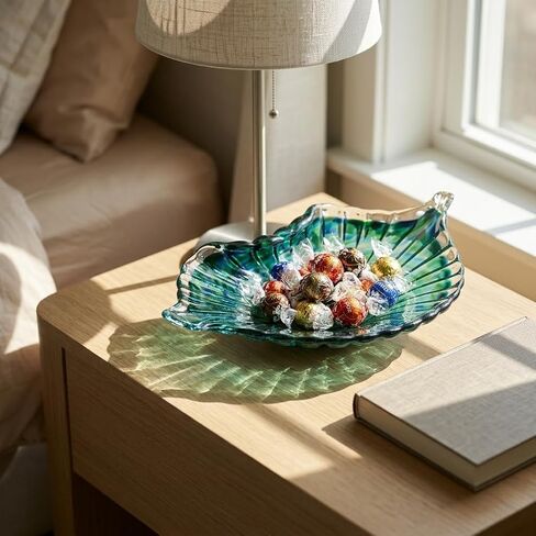 WUBIANJIE Leaf Tray Decorative Small Bowl, Hand Blown Glass Catchall Dish for Tabletop Storage, Single Glass Bowl for Keys Jewelry Coffee Table Entryway Shelf Living Room Decor in Saudi Arabia