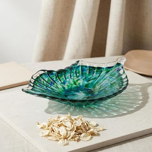 WUBIANJIE Leaf Tray Decorative Small Bowl, Hand Blown Glass Catchall Dish for Tabletop Storage, Single Glass Bowl for Keys Jewelry Coffee Table Entryway Shelf Living Room Decor in Saudi Arabia