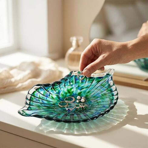 WUBIANJIE Leaf Tray Decorative Small Bowl, Hand Blown Glass Catchall Dish for Tabletop Storage, Single Glass Bowl for Keys Jewelry Coffee Table Entryway Shelf Living Room Decor in Saudi Arabia