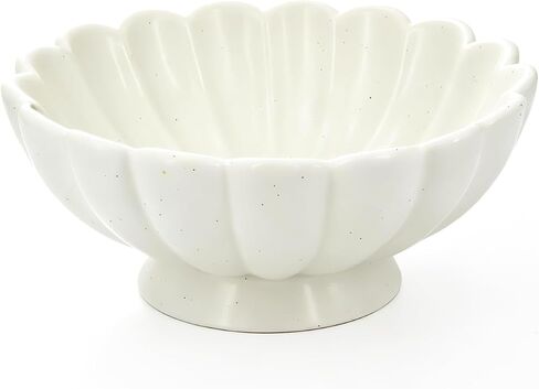 8-Inch Medium Fluted Ceramic Decorative Bowl,Cream White Speckled Fruit Bowl for Kitchen Counter,Key Bowl for Entryway Table,Handcrafted Pedestal Bowl for Coffee Table, Dining Room Centerpiece Bowl ﻿ in Saudi Arabia