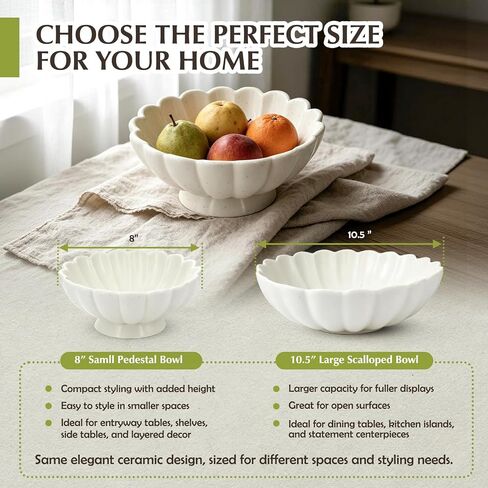 8-Inch Medium Fluted Ceramic Decorative Bowl,Cream White Speckled Fruit Bowl for Kitchen Counter,Key Bowl for Entryway Table,Handcrafted Pedestal Bowl for Coffee Table, Dining Room Centerpiece Bowl ﻿ in Saudi Arabia