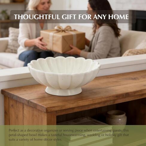 8-Inch Medium Fluted Ceramic Decorative Bowl,Cream White Speckled Fruit Bowl for Kitchen Counter,Key Bowl for Entryway Table,Handcrafted Pedestal Bowl for Coffee Table, Dining Room Centerpiece Bowl ﻿ in Saudi Arabia