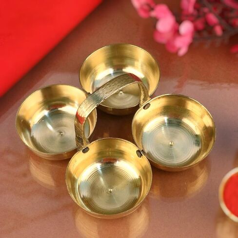 Craftsman Brass Chowmukh Roli Haldi Pooja Items Holder Mandir Festive Puja Chowmukh 4 Bowl Container Holder. (SIZE 1) in Kuwait