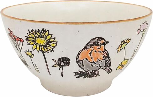 Blue Sky Clayworks Wildflower Bird Ceramic Bowl, 6" Diameter, Hand Painted Songbird and Floral Design in Saudi Arabia