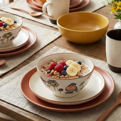 Blue Sky Clayworks Wildflower Bird Ceramic Bowl, 6" Diameter, Hand Painted Songbird and Floral Design in Saudi Arabia
