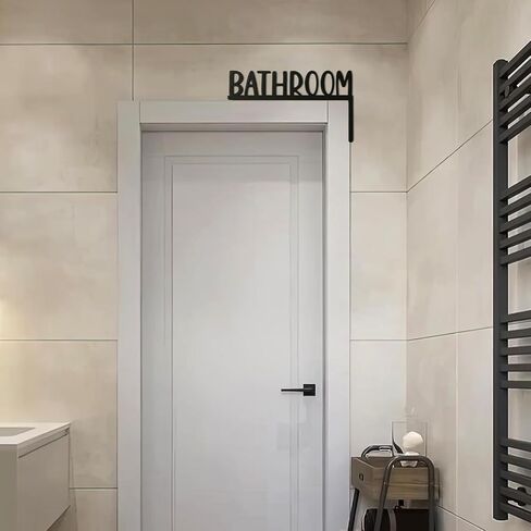 Wooden Bathroom Door Topper, Bathroom Door Signs Black Bathrooms Sign Minimalist Home Frame Ornament for Home Bathrooms Restroom (Right) in Kuwait
