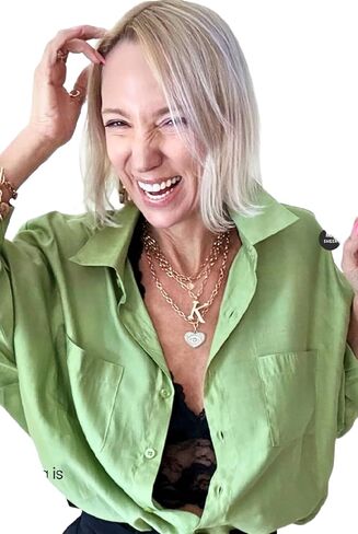 Katia Designs The Goddess Shirt - Elegant Button-Down Shirt with Classic Collar, Rolled Sleeves, and Layered Necklaces in Saudi Arabia