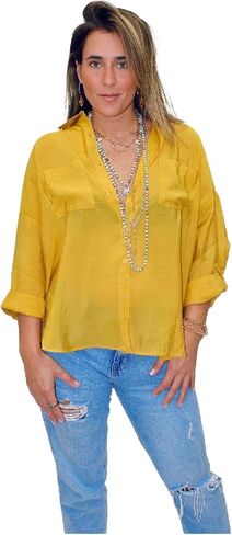 Katia Designs The Goddess Shirt - Elegant Button-Down Shirt with Classic Collar, Rolled Sleeves, and Layered Necklaces in Saudi Arabia